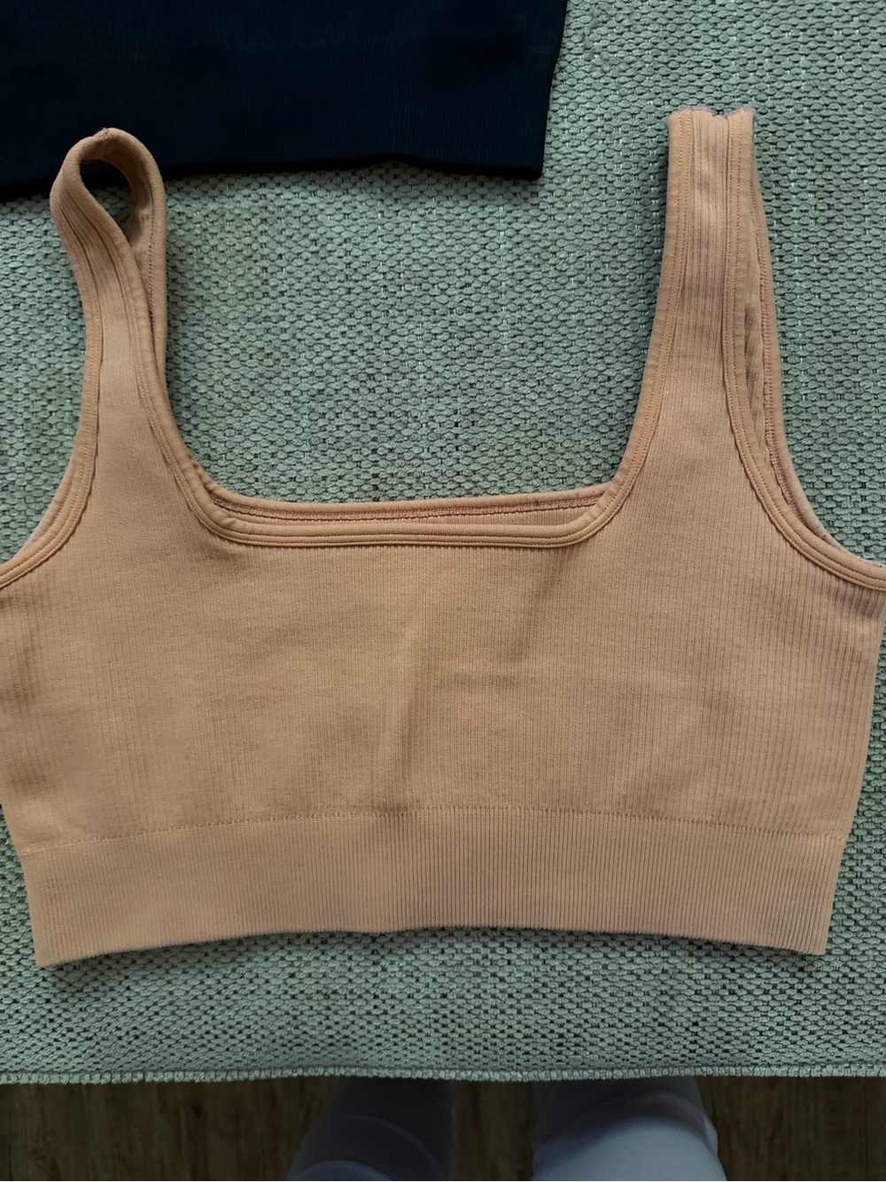 Ribbed Square-Neck Crop Top sports bras- Blue, Black, Peach, Light blue - Picture 4 of 9